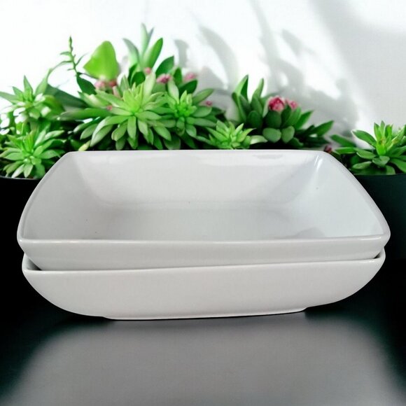 Set of 2 Maison Over & Back Coupe Soup Bowl Plate White Porcelain 7 7/8" Square - Picture 6 of 7